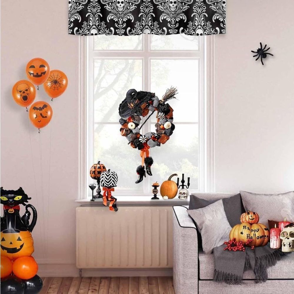 Window Valance Rod Pocket Panel for Kitchen Bedroom Windows Halloween - Picture 6 of 7